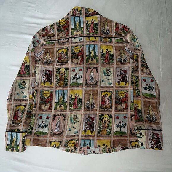 Alice + Olivia Alfie Tarot Card Silk Button Down Blouse Mystical Print Shirt XS - Picture 5 of 7